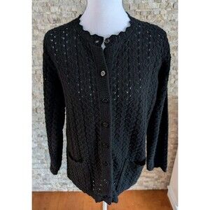 Vintage Black Crochet Cardigan Sweater Cottage Boho Grandma Whimsigoth Medium